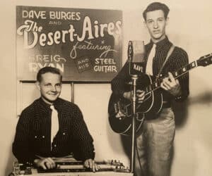 A 16-year-old Burgess with Greg Ryan when at his radio show at KAVL in Lancaster CA, 1952.